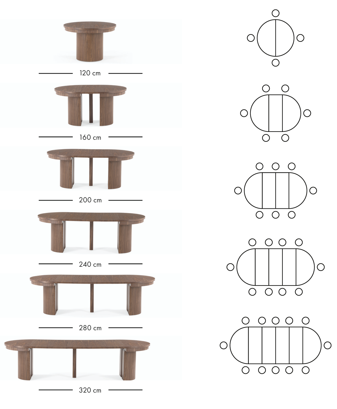 Table à manger extensible California 120–320 cm