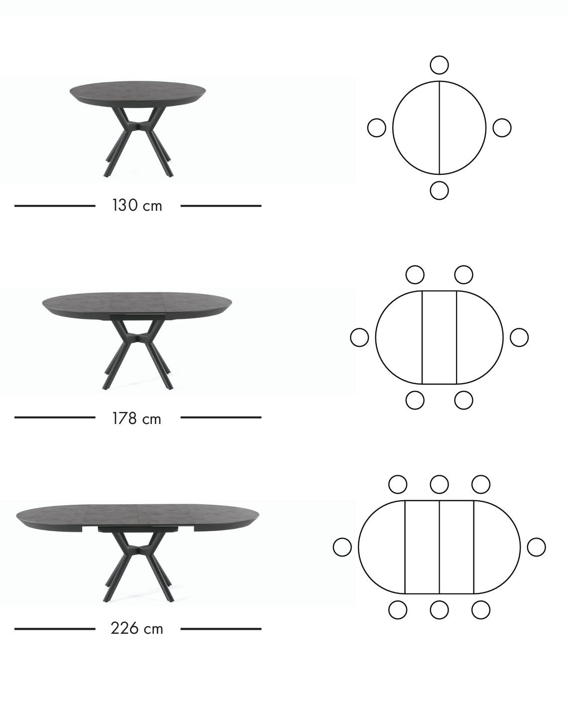 Star runt utdragbart matbord 130–226 cm